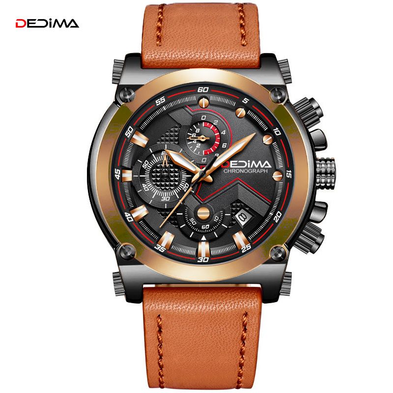 Three-eye Six-pin Multifunctional Waterproof Sports Watch Genuine Leather Strap Hot-selling Model_voghion.com