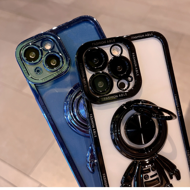 Custodia per anello magnetico astronauta per iPhone 11 12 13 14 Pro Max Placcatura trasparente per iPhone 13 14 pro Xs max XR 8 7 Plus Cover_voghion.com