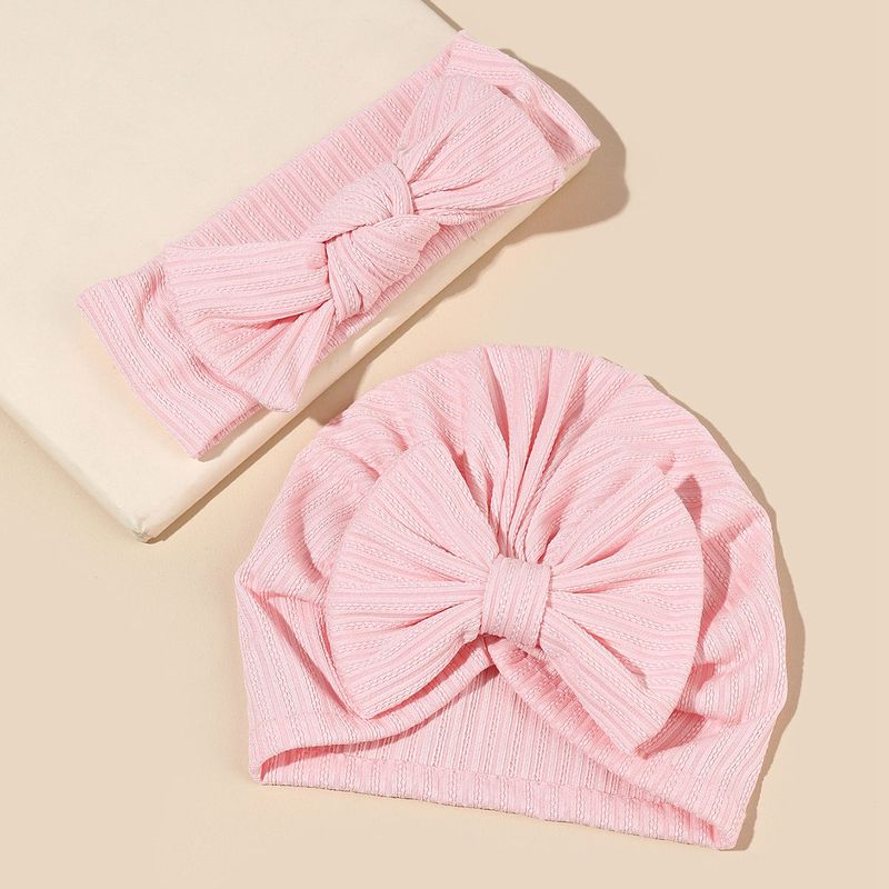 2 tk/komplekt Beebi riidest vööri peapaela ja mütsikomplekt ühevärviline beebitüdruku turbani vastsündinud juuste aksessuaarid_voghion.com