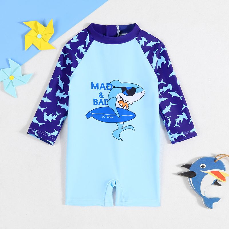 Traje de baño para madres e hijos, nuevo, de una pieza, tipo bóxer, con dibujos animados, cuello alto pequeño, cremallera, secado rápido._voghion.com