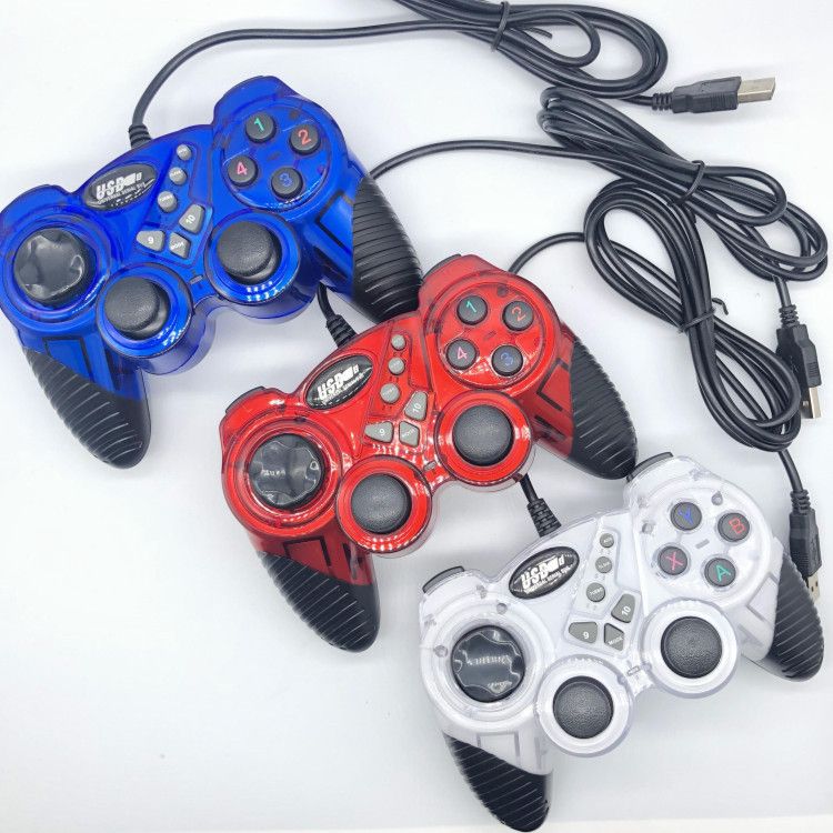 Domestic Transparent Colorful PC Computer Wired USB Vibration Game Controller_voghion.com