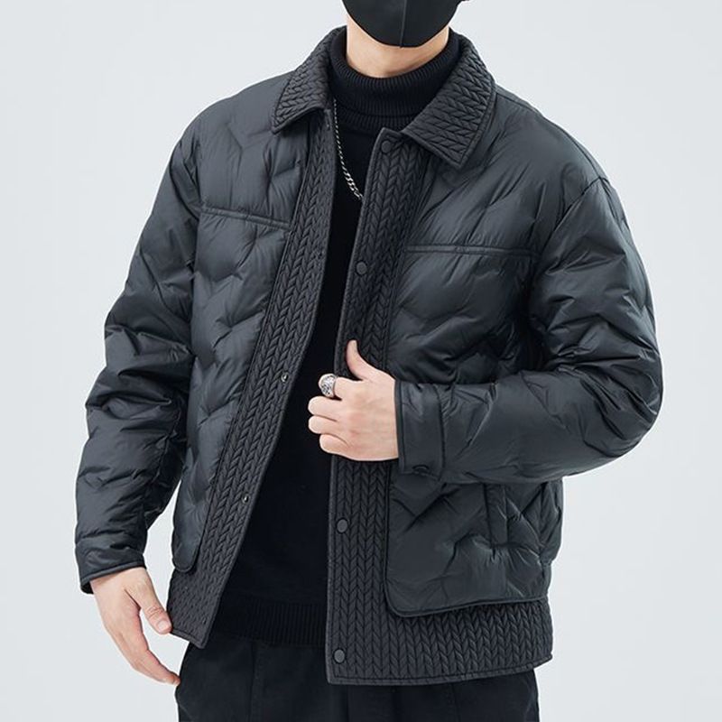 Gesteppte Entendaunenjacke für Herren – Kurzer Puffermantel mit Stehkragen und Weizenstich-Design (M-3XL, Schwarz) | Leichte Wärme für den urbanen Winter_voghion.com