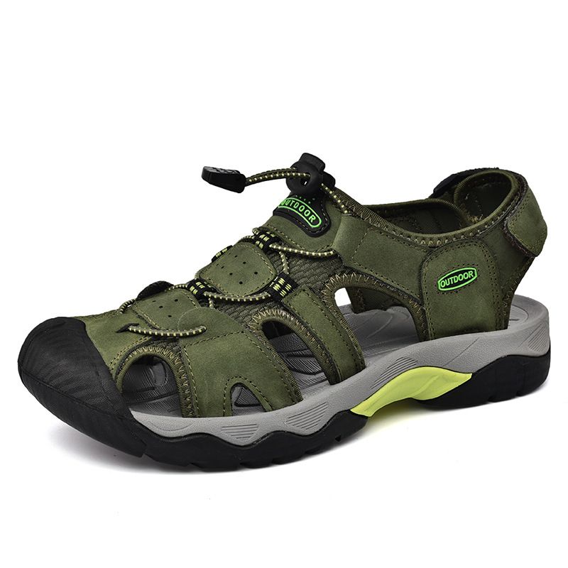 Große Sommersandalen, Outdoor-Wanderschuhe aus Rindsleder mit oberer Schicht, lässige Strandschuhe für Herren_voghion.com