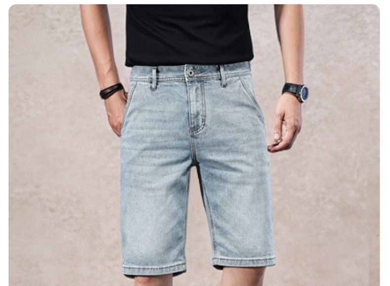 Shorts vaqueros retro finos para hombre: azul clásico lavado, corte holgado (tallas 28-38)_voghion.com