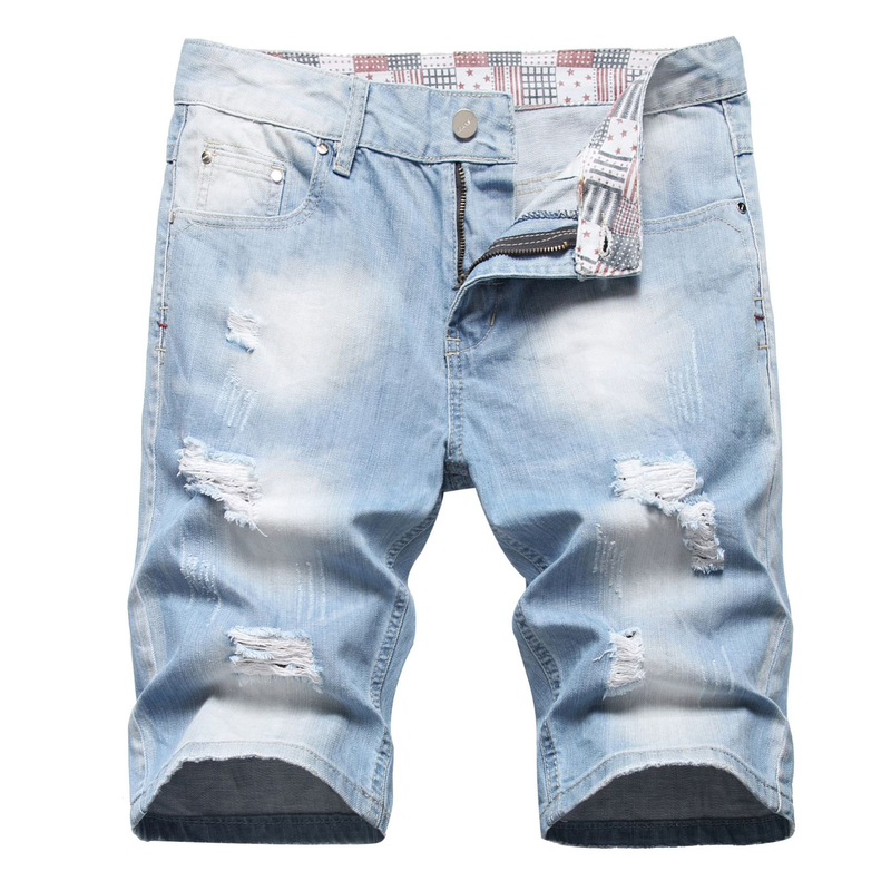 Pantalones juveniles de algodón azul, de cintura media, sin elásticos, lavados a mano, desgastados, con cremallera frontal abierta y largo medio._voghion.com
