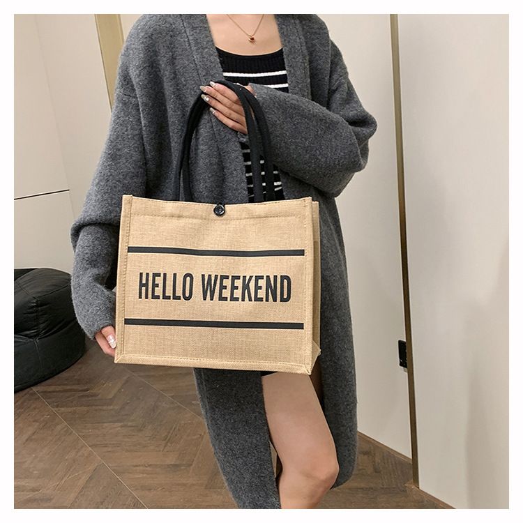 Beach Bag Thickened Large Capacity Linen Underarm Bag Shopping Bag Commuter Tote Bag Premium Casual Hand Bill Shoulder Bag Minimalism_voghion.com