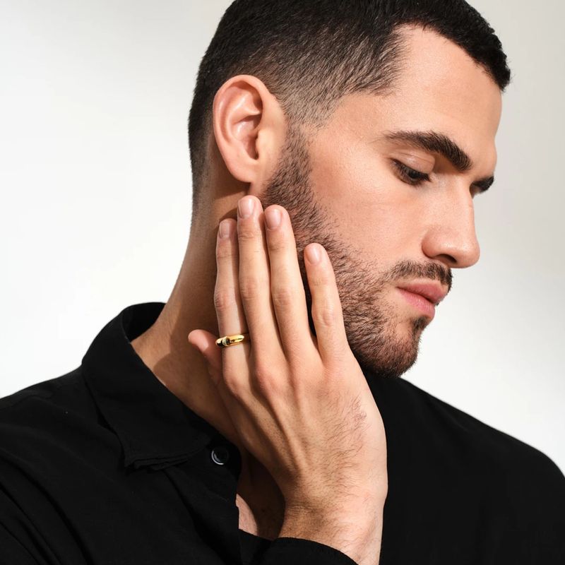 Internetkendis matchende minimalistisk guldring i rustfrit stål, niche let luksusdesign, eksklusiv ring_voghion.com