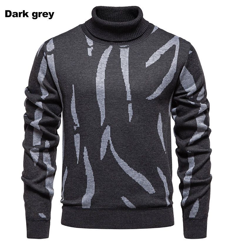 Pull col montant style britannique pour homme – Coupe ajustée, imprimé (M-4XL, 4 couleurs, mélange de polyester, automne/hiver)_voghion.com