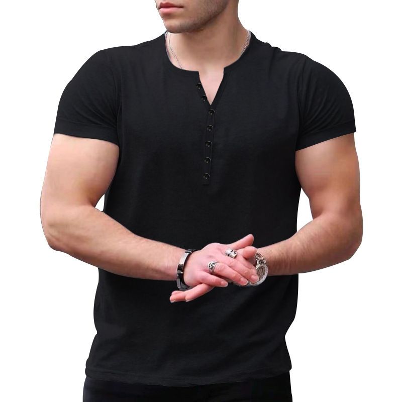 Maglietta dimagrante Henry Shirt da uomo, tinta unita, con bottoni, collezione estiva 2025, di qualità imbattibile_voghion.com