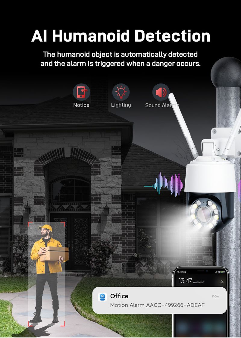 4G PTZ Security Camera - Metal Housing, Optical Zoom, Auto Tracking, Two-Way Audio (Wireless, Night Vision, Mobile App Control)_voghion.com