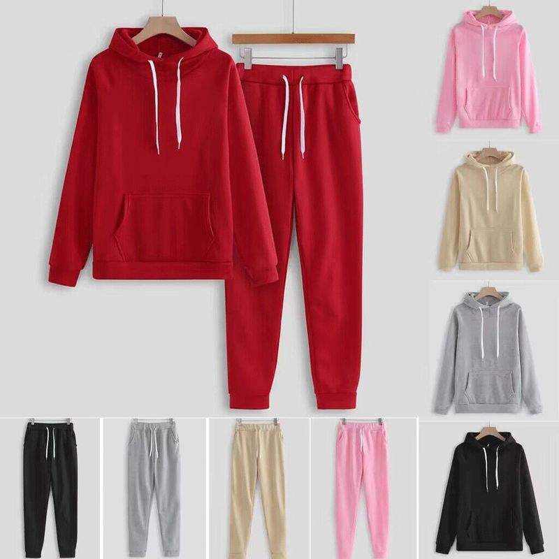 2025 Korean Style New Solid Color Plus Size Long Sleeve Hooded Sweatshirt For Women Casual Loose Two-Piece Set_voghion.com