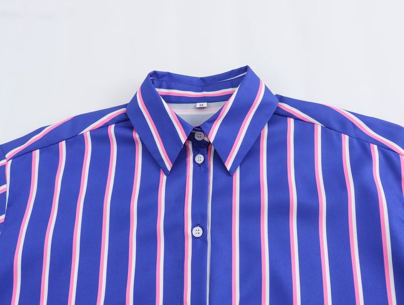 Women's 2024 summer new striped loose shirt straight leg pants set_voghion.com