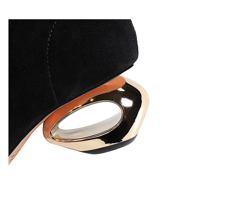 335-1 Stile Stivaletti da donna in pelle scamosciata con tacco a spillo e punta in metallo, stile banchetto leggero e lussuoso, corti_voghion.com