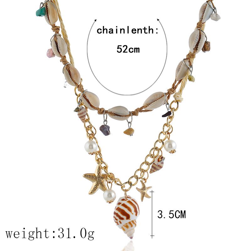 New Bohemian Style Natural Seashell Pendant With Multiple Layers Of Starfish, Conch, Tassels, And Women's Necklace_voghion.com