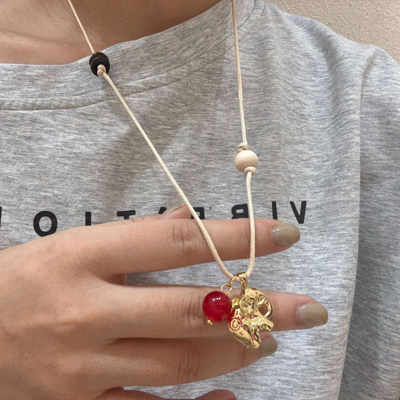 Elephant Pendant Necklace Female Hand-woven Colored Natural Stone Neck Chain Light Luxury Niche New Chinese Beaded Sweater Chain_voghion.com