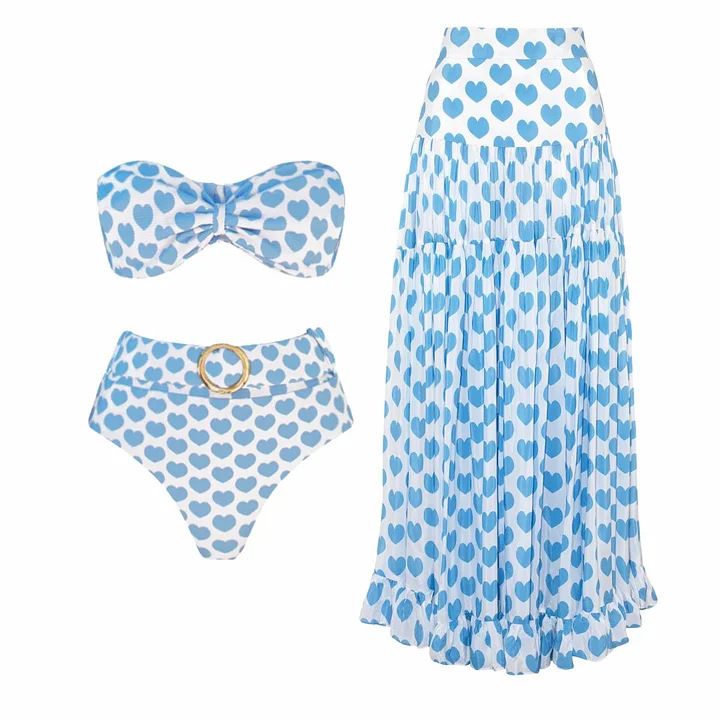 Costume da bagno intero con spacco a vita alta stampato "Small Fresh Love Holiday" per donna, 2024, bikini, nuovo stile 25236_voghion.com