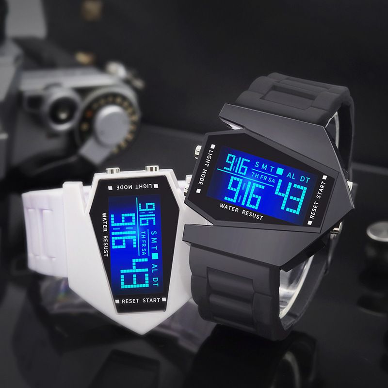 Hot Selling Spaceship Combat Aircraft Couple Children's Student Multi-Functional Electronic Watch Square Luminous_voghion.com