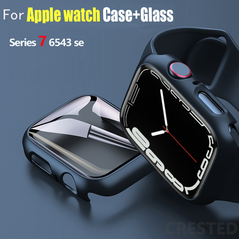 Glass+Cover For Apple Watch case 45mm 41mm 44mm 40mm 42mm 38mm iWatch 8 3 6 SE Screen Protector Apple watch series 7 Accessories_voghion.com