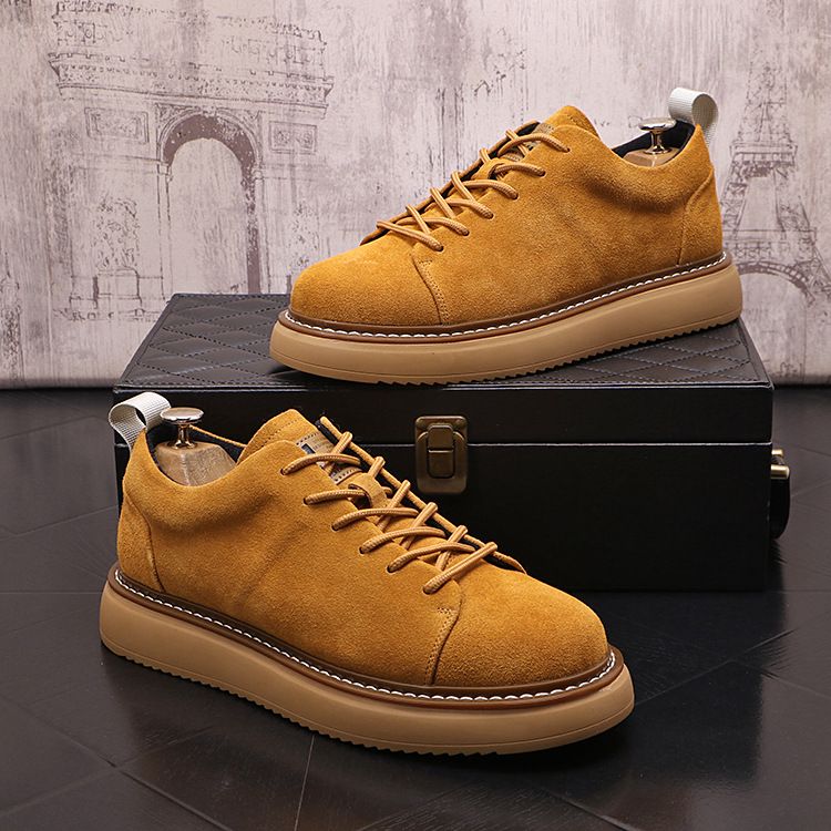 Adatto a tutte le stagioni 2025 Nuove scarpe casual da uomo alla moda basse in pelle versatili gialle con lacci_voghion.com