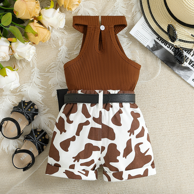 Abbigliamento per neonati Completo da bambina per bambini di taglia piccola e media, top ampio con scollo all'americana + pantaloncini Marsupio set da tre pezzi_voghion.com