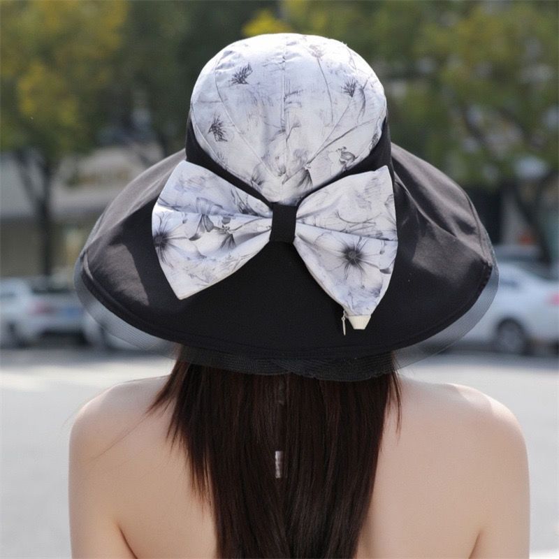 Sombrero de cubo de verano plegable con aleros grandes y flores, sombrero para el sol con protección UV, sombrero de playa con protección solar a la moda._voghion.com