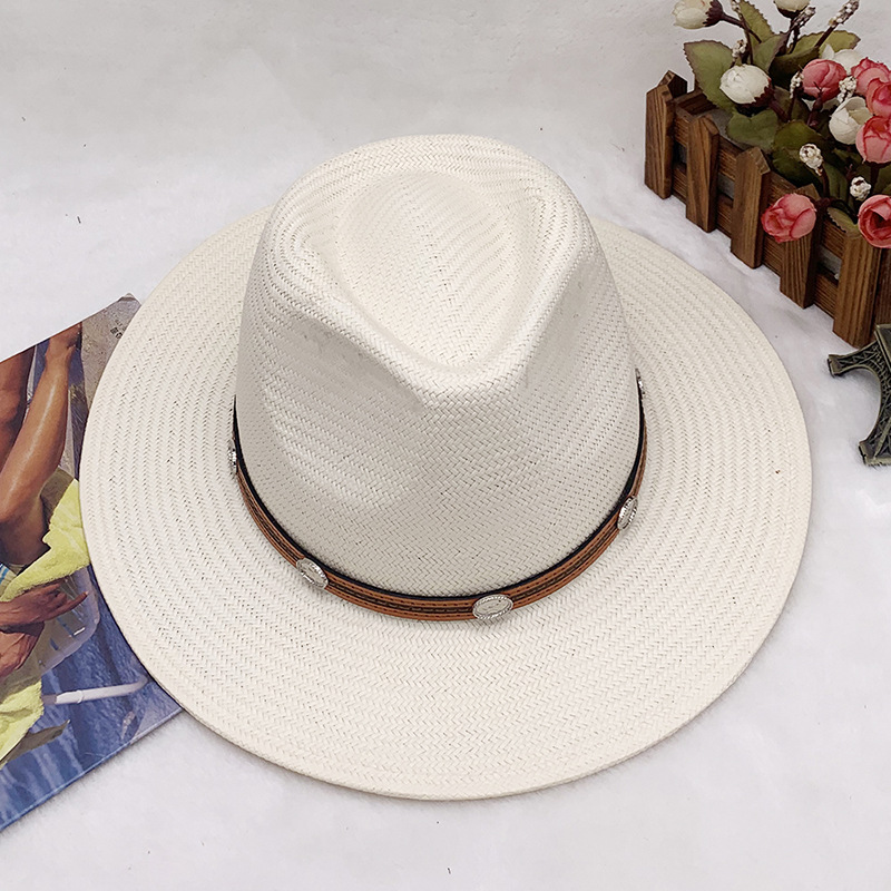 nuovo cappello da spiaggia parasole da uomo e da donna estivo da viaggio protezione solare cappello da cowboy occidentale cappello di paglia_voghion.com