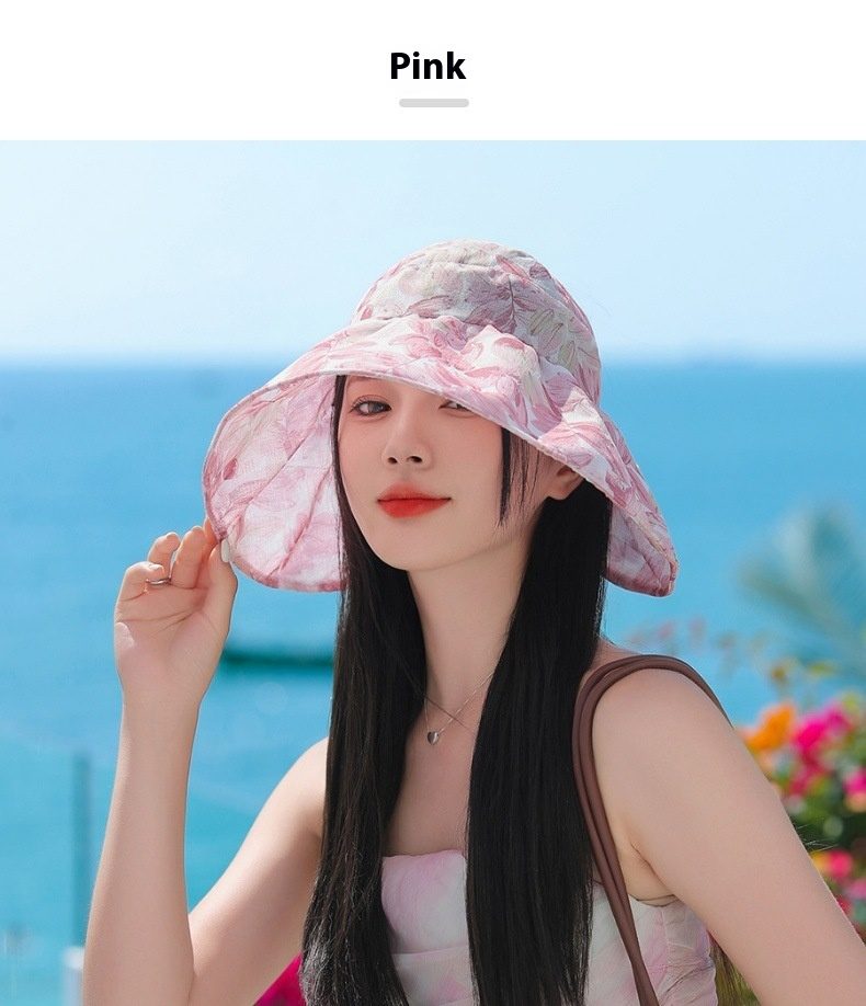 Sommer Ny Gudinde Elegant Blomsterstof Åben Top Hat til Kvinders Fritid UV-Beskyttende Solhat Koreansk Version Solhat_voghion.com