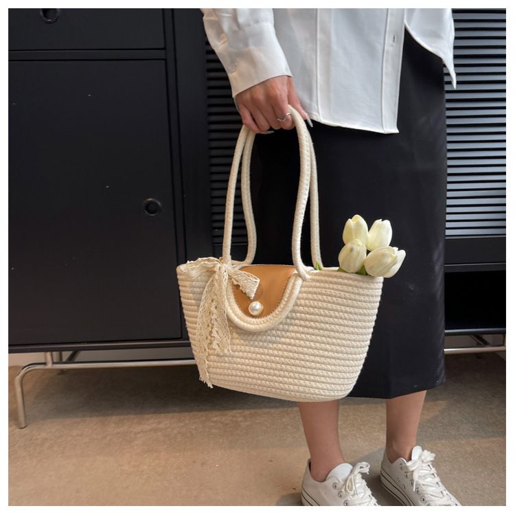 Nuovo zaino da vacanza intrecciato in erba 2024 alla moda, versatile, monospalla, grande capacità, borsa da spiaggia_voghion.com