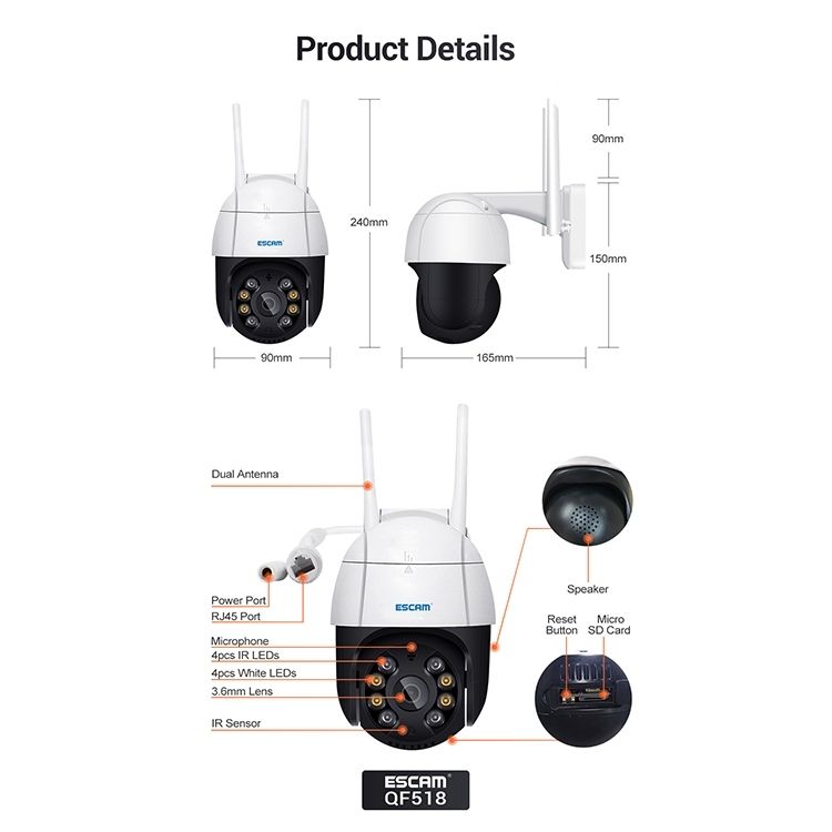 QF518 5MP Smart WiFi IP-Kamera, unterstützt KI-Humanoidenerkennung / automatisches Tracking / Nachtsicht mit zwei Lichtern / Cloud-Speicher / Zwei-Wege-Audio / TF-Karte, Stecker: AU-Stecker (weiß)_voghion.com