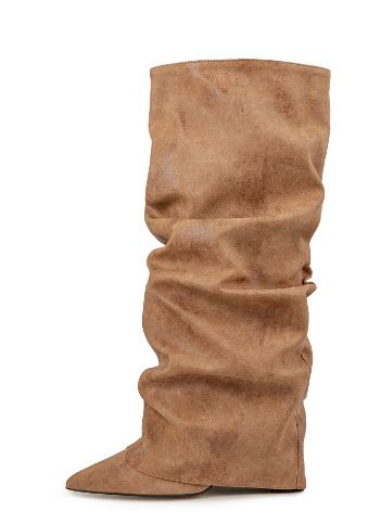 2025 New Thick Slip-On Plus Size Fashion High Heel Ruched Pile Boots Performance Skirt Pants_voghion.com