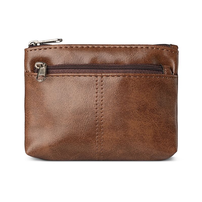 Handgefertigte kleine Geldbörse aus echtem weichem Leder, Business-Rindsleder-Gefühl, einfacher Reißverschluss, Führerschein, Buskarte, Schlüsselhalter_voghion.com