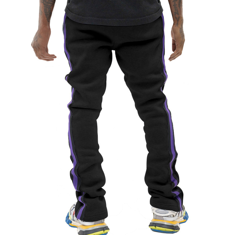 Calça esportiva casual listrada e boca de sino para primavera e outono, nova calça comprida e justa para homens, calça da moda_voghion.com