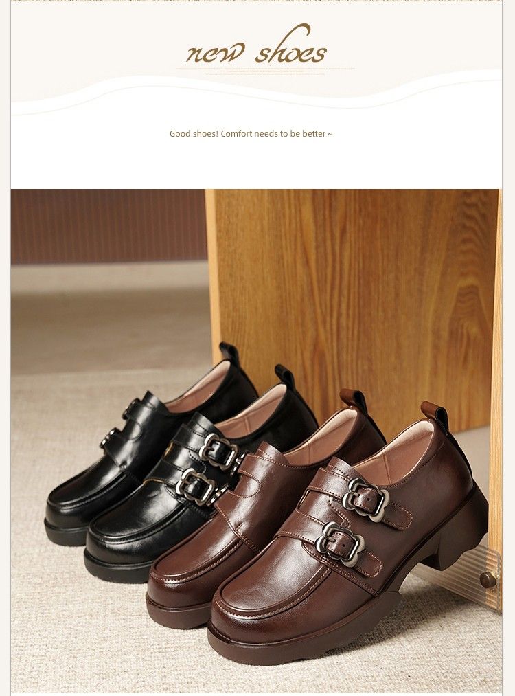 Damen 2025 Neuankömmling Authentische Loafer Dicke Sohle Höhe erhöhende Lederschuhe Britischer Stil_voghion.com