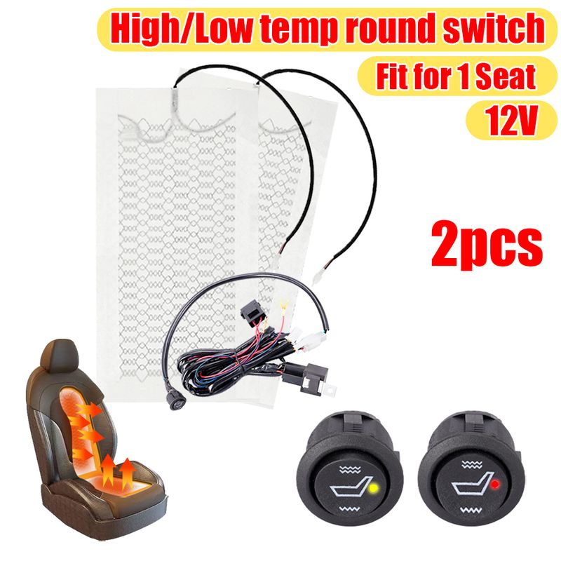 Kit de chauffage de siège auto universel 12 V, 2 pièces, compatible avec 1 siège, coussinets en fibre de carbone, interrupteur rond à vitesse élevée et basse_voghion.com