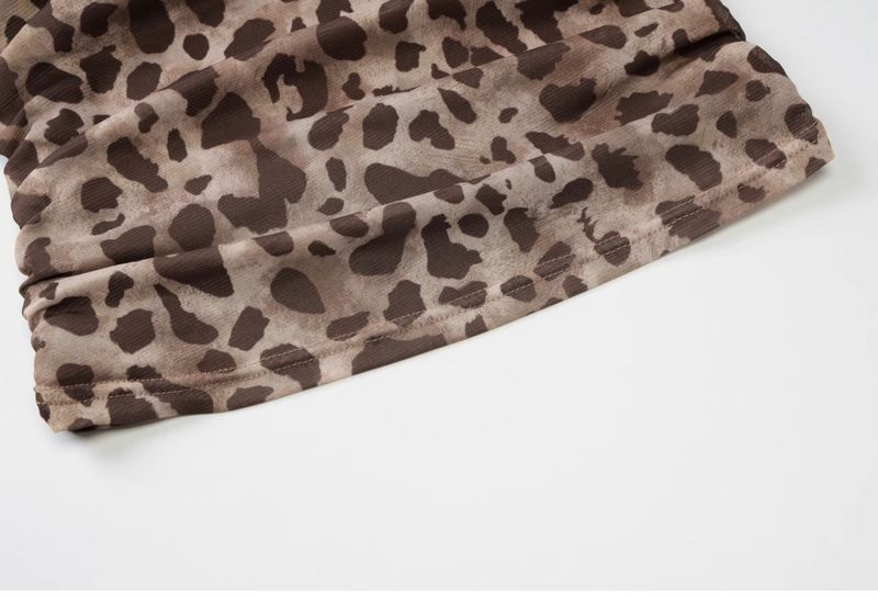 Shemodains Style, canotta corta attillata con stampa leopardata a doppio strato, monospalla, scollo all'americana, nastro, per donna_voghion.com