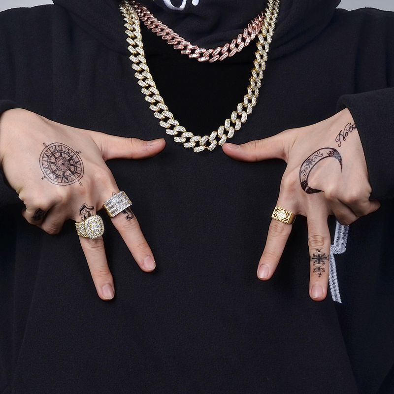 Anello da uomo cubano con zirconi intarsiati in argento, stile hip-hop, unico nel suo genere_voghion.com