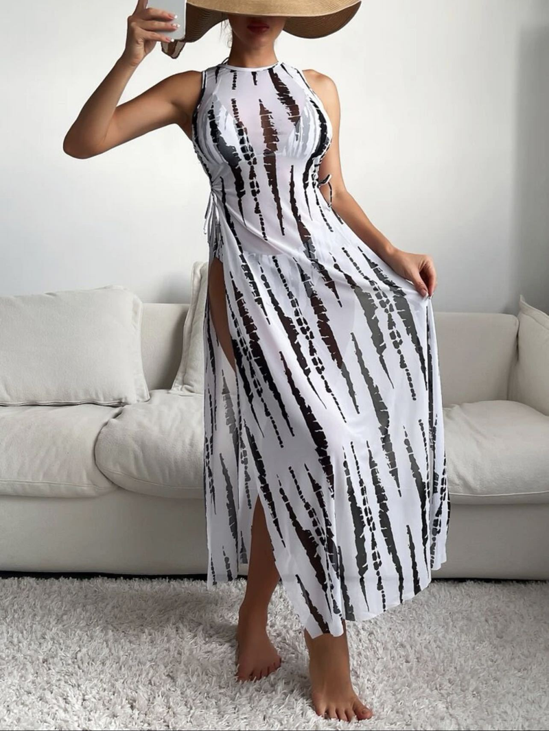 Maillot de bain trois pièces sexy, jupe longue, bikini imprimé en maille, pour femme_voghion.com