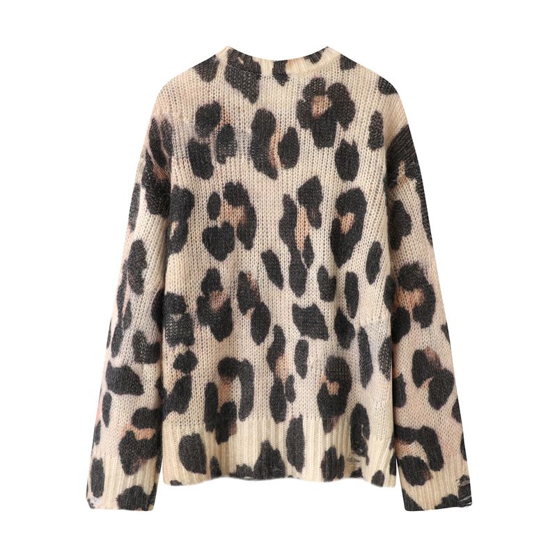 Pull tricoté en mohair à imprimé léopard pour femme, style Qin Lan, collection automne 2025, MBE3SWT053_voghion.com