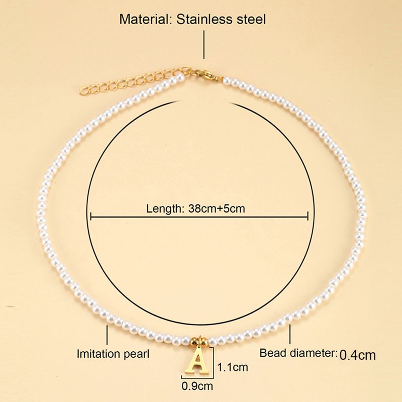 Ready Stock Stainless steel letters initial pendant necklace diy name Simulated pearls Bead Necklaces for Women Pearl Woman's Choker_voghion.com