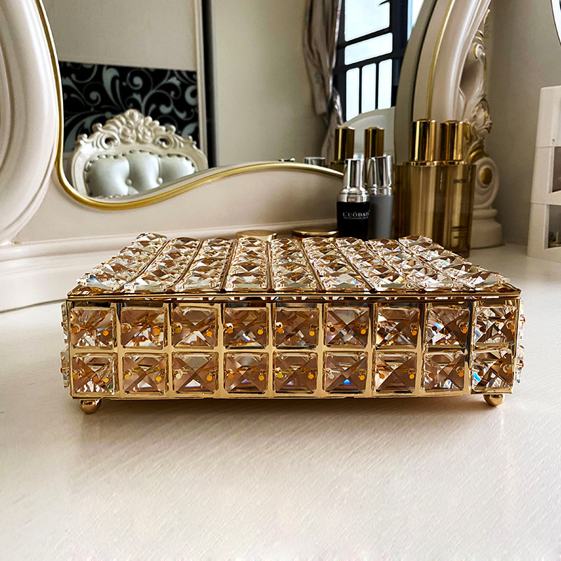 Caja organizadora de joyas de cristal de lujo, forro de franela, collar, pulsera, anillo, cajas de almacenamiento para el hogar, escritorio, caja de almacenamiento de artículos diversos, decoración_voghion.com
