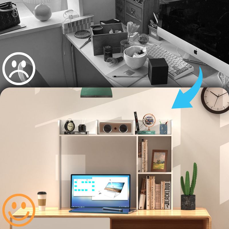 1pc Simple Dorm Desktop Storage Rack, Minimalist Wooden Bookshelf Organizer, Creative Tabletop Combination Cabinet, Wood Desk Hutch With 5 Shelves For Computer Desk, Adjustable 3-Tier Display Rack_voghion.com