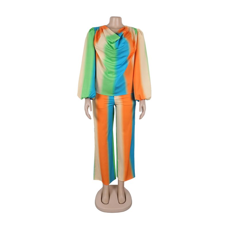 Women's Clothing Printed Swing Collar Wide Leg Pants Suit_voghion.com