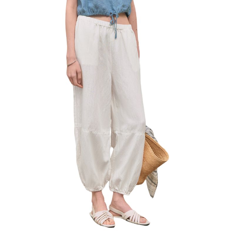 Suitable For All Seasons Old Money Style Tencel Linen Lantern For Women 25 Spring Summer New Loose Nine-point Elastic Waist Commuter Casual Pants_voghion.com