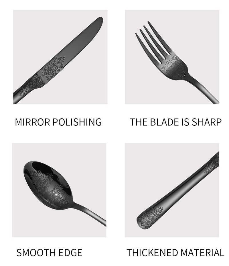 Thickened Patterned Stainless Steel Knife Fork And Spoon Tableware 430 Double Headed Patterned Knife Fork And Spoon 24 Piece Set_voghion.com