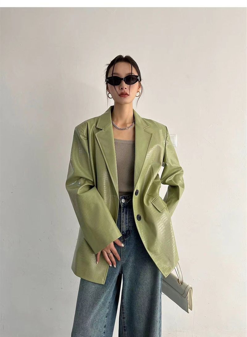 Giacca in pelle da donna di marca europea e americana alla moda, giacca da abito autunnale e invernale in pelle PU con texture avanzata_voghion.com