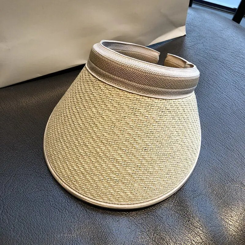 Visiere in paglia da spiaggia da donna e berretti Cappelli estivi vuoti per donna Protezione solare Cappello a coda di cavallo Kpop_voghion.com