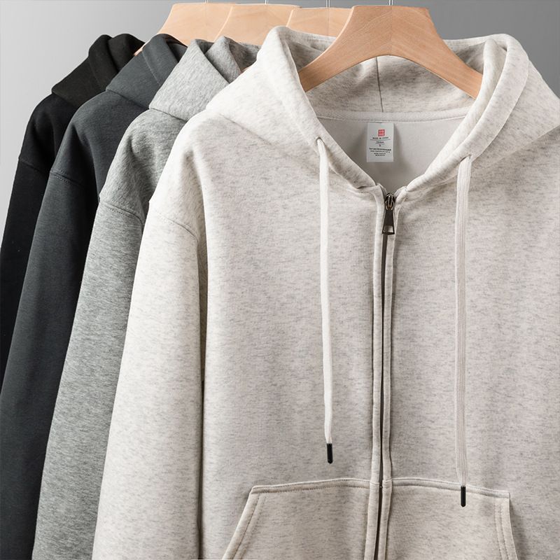 360G schwere Fleecejacke aus Silberfuchs für Herren, Herbst- und Winter-Fleece, bequem, warm, mit Reißverschluss, einfarbiger Baumwollpullover mit Kapuze_voghion.com