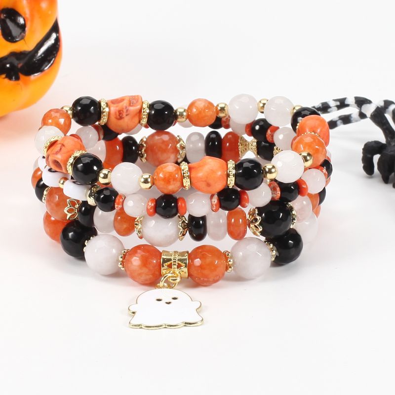 Ręcznie robiony zestaw bransoletek z naturalnego kamienia z motywem czaszki ducha na Halloween – regulowana biżuteria koralikowa dla mężczyzn i kobiet_voghion.com