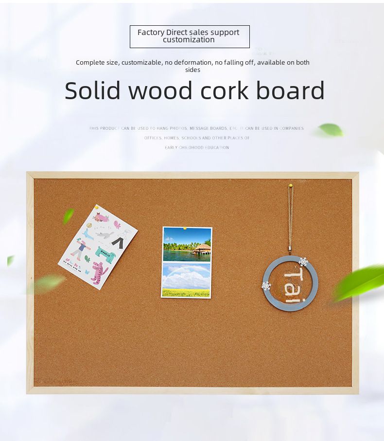 Wooden frame cork board ins pine board bulletin board household note board kindergarten photo wall hanging single and double-sided_voghion.com