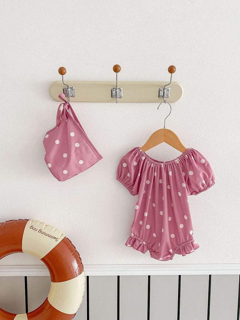 Maillot de bain d'été coréen pour filles, bulle à la mode pour bébé, mignon, manches courtes, une pièce enveloppée, bas, imperméable, chapeau de natation_voghion.com